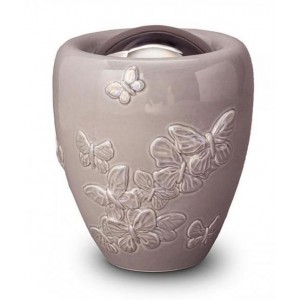 Ceramic Urn (Beige with Butterfly Decoration)